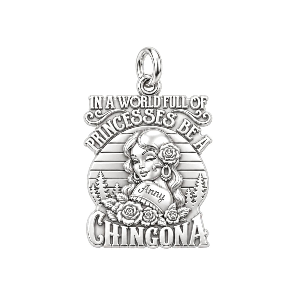 Be A Chingona Charm Bracelet – Personalized Latina Gift – silver plated 3 cm charm, front view