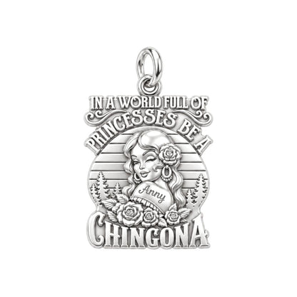 Be A Chingona Charm Bracelet – Personalized Latina Gift – silver plated 3 cm charm, front view