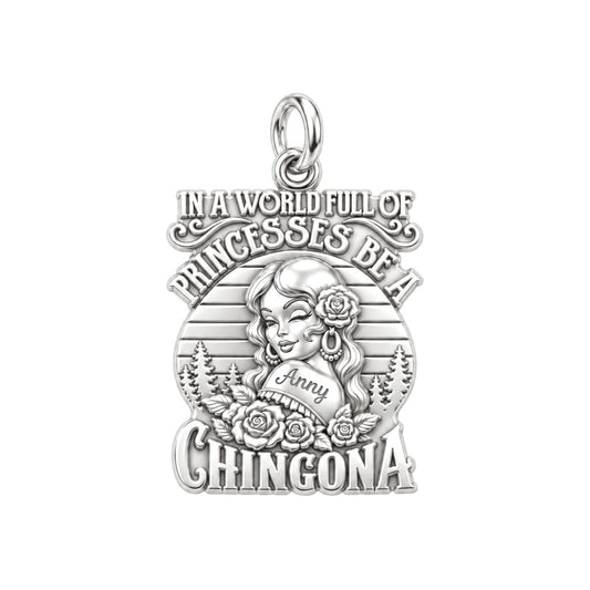 Be A Chingona Charm Bracelet – Personalized Latina Gift – silver plated 3 cm charm, front view