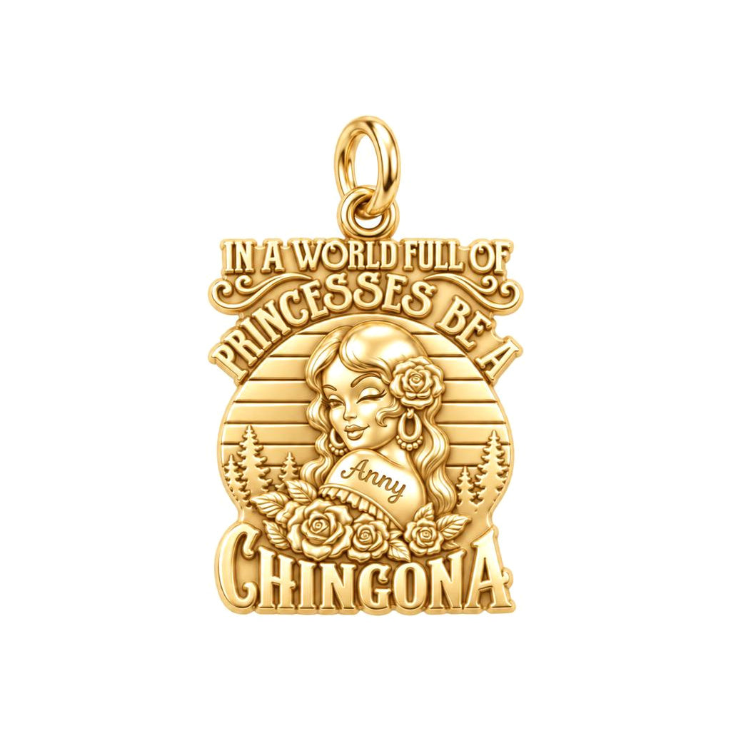 Be A Chingona Charm Bracelet – Personalized Latina Gift – 18K gold plated 3 cm charm, front view