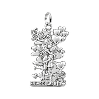 Be Mine Sweethearts Charm Bracelet – Personalized Couple Gift – silver plated 3 cm charm, front view
