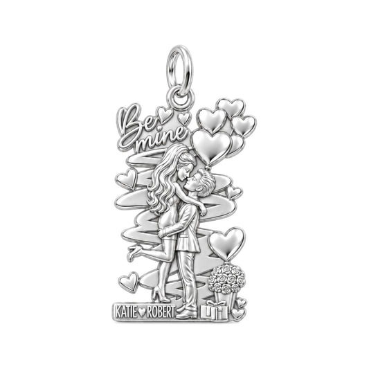 Be Mine Sweethearts Charm Bracelet – Personalized Couple Gift – silver plated 3 cm charm, front view