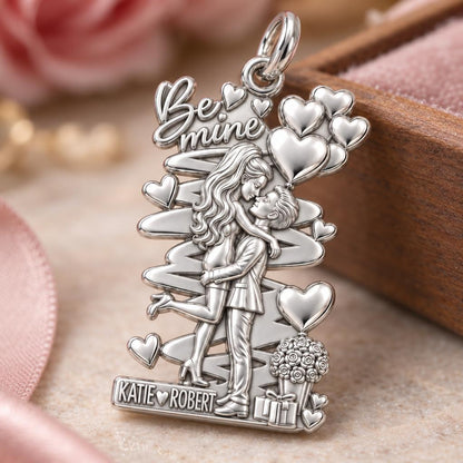 Be Mine Sweethearts Charm Bracelet – Personalized Couple Gift – macro detail of the charm