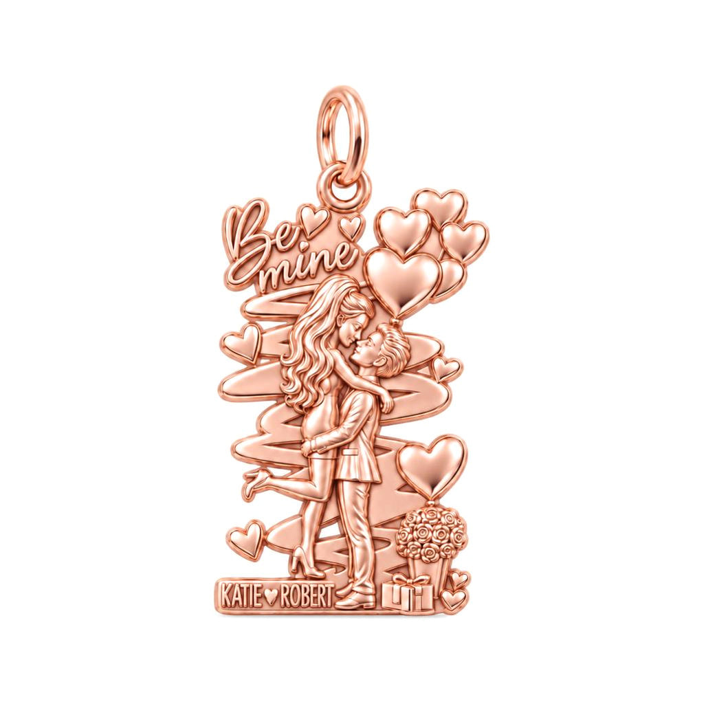 Be Mine Sweethearts Charm Bracelet – Personalized Couple Gift – rose gold 3 cm charm, front view