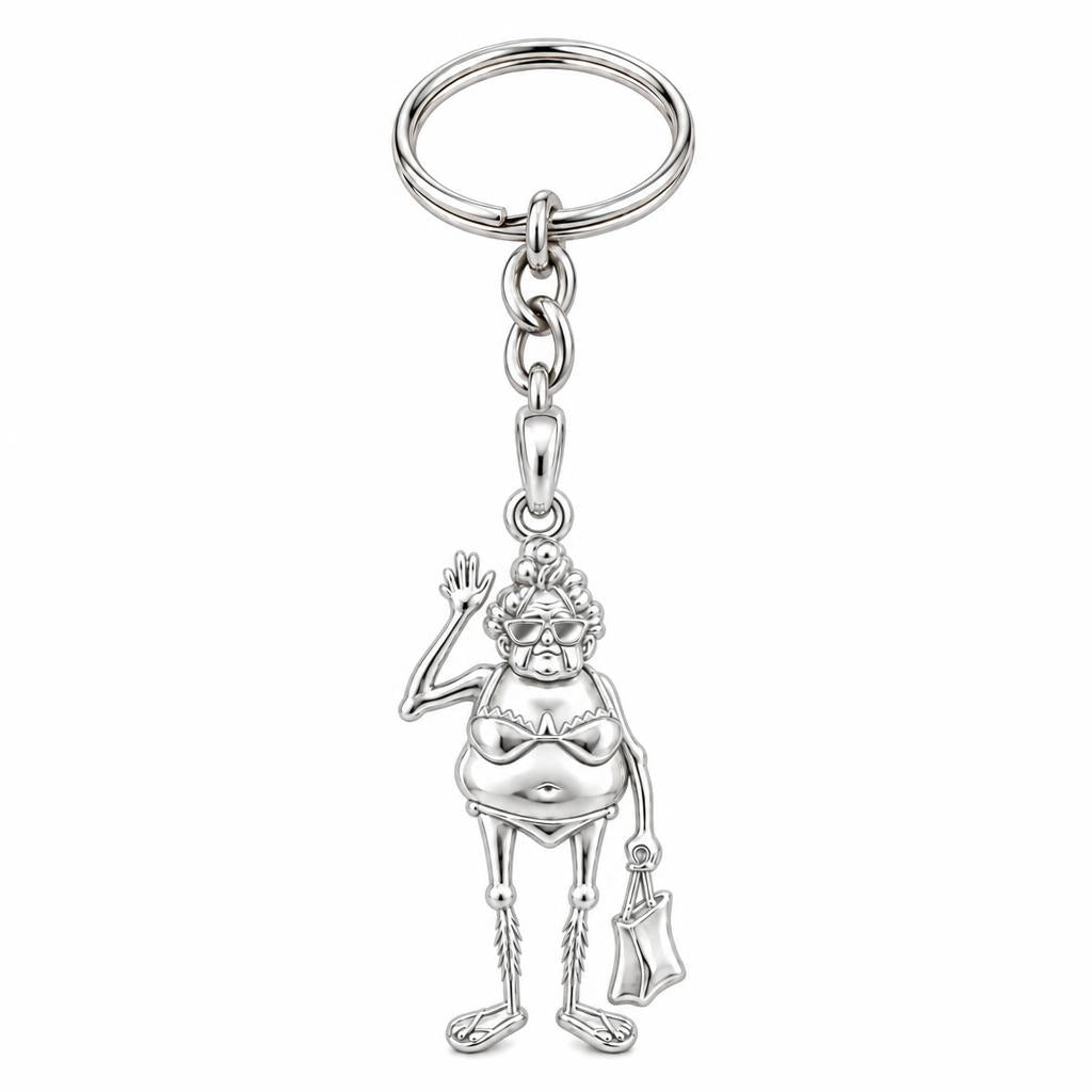 Beach Day Granny Charm Keychain – silver, front view