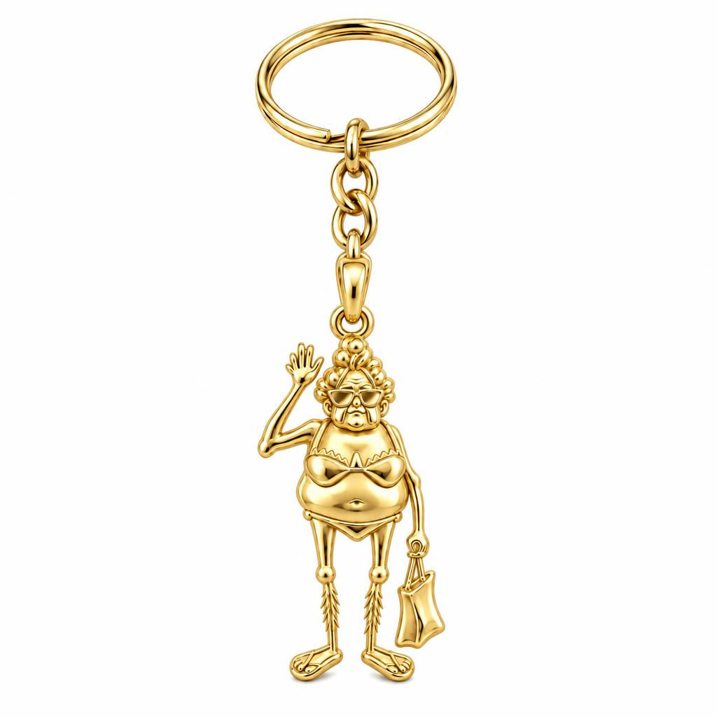 Beach Day Granny Charm Keychain – 18K gold, front view