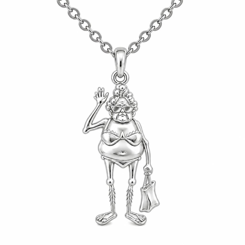 Beach Day Granny Charm Necklace Set – silver, front view