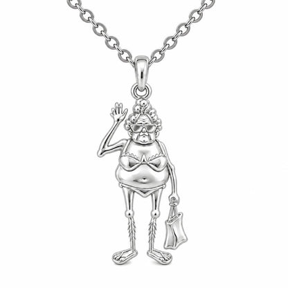 Beach Day Granny Charm Necklace Set – silver, front view