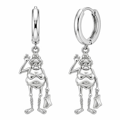 Beach Day Granny Huggie Charm Earrings – silver, front view
