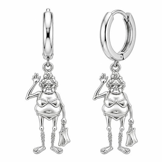 Beach Day Granny Huggie Charm Earrings – silver, front view