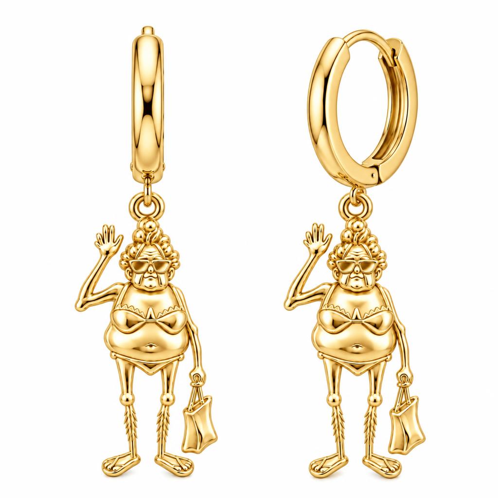Beach Day Granny Huggie Charm Earrings – 18K gold, front view