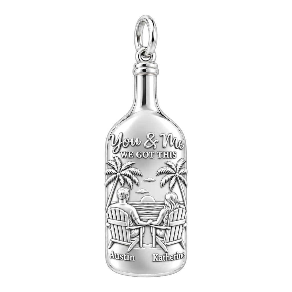 Beach Sunset Bottle Charm Bracelet – Personalized Couple Gift – silver plated 3 cm charm, front view