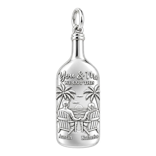 Beach Sunset Bottle Charm Bracelet – Personalized Couple Gift – silver plated 3 cm charm, front view