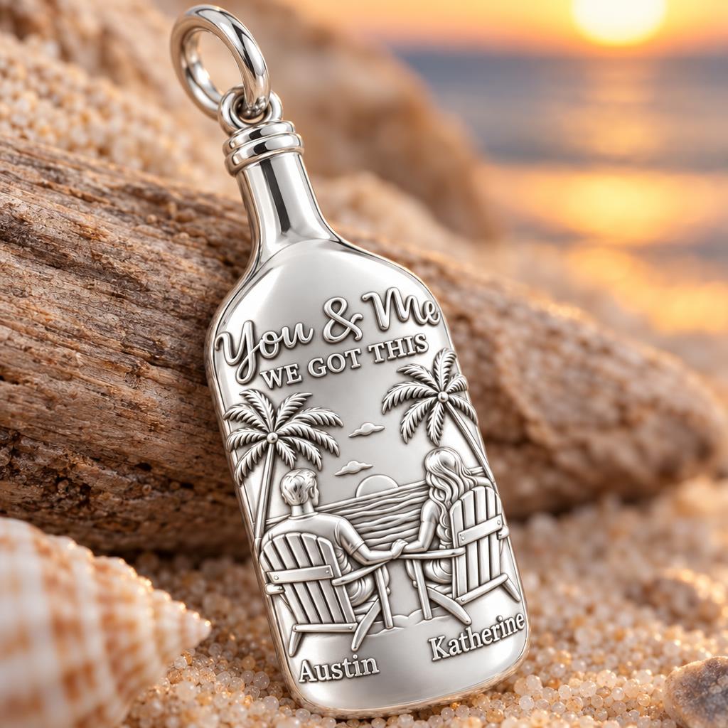 Beach Sunset Bottle Charm Bracelet – Personalized Couple Gift – macro detail of the charm