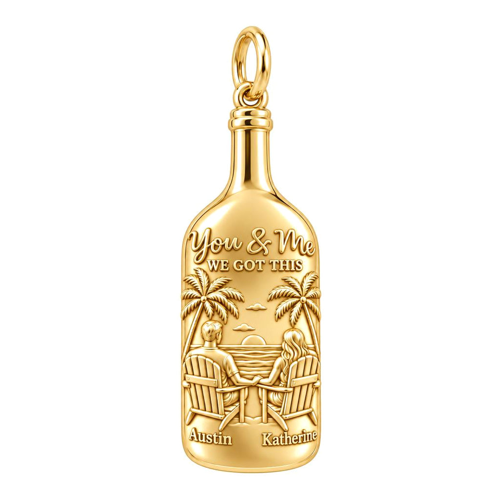 Beach Sunset Bottle Charm Bracelet – Personalized Couple Gift – 18K gold plated 3 cm charm, front view