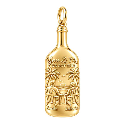 Beach Sunset Bottle Charm Bracelet – Personalized Couple Gift – 18K gold plated 3 cm charm, front view