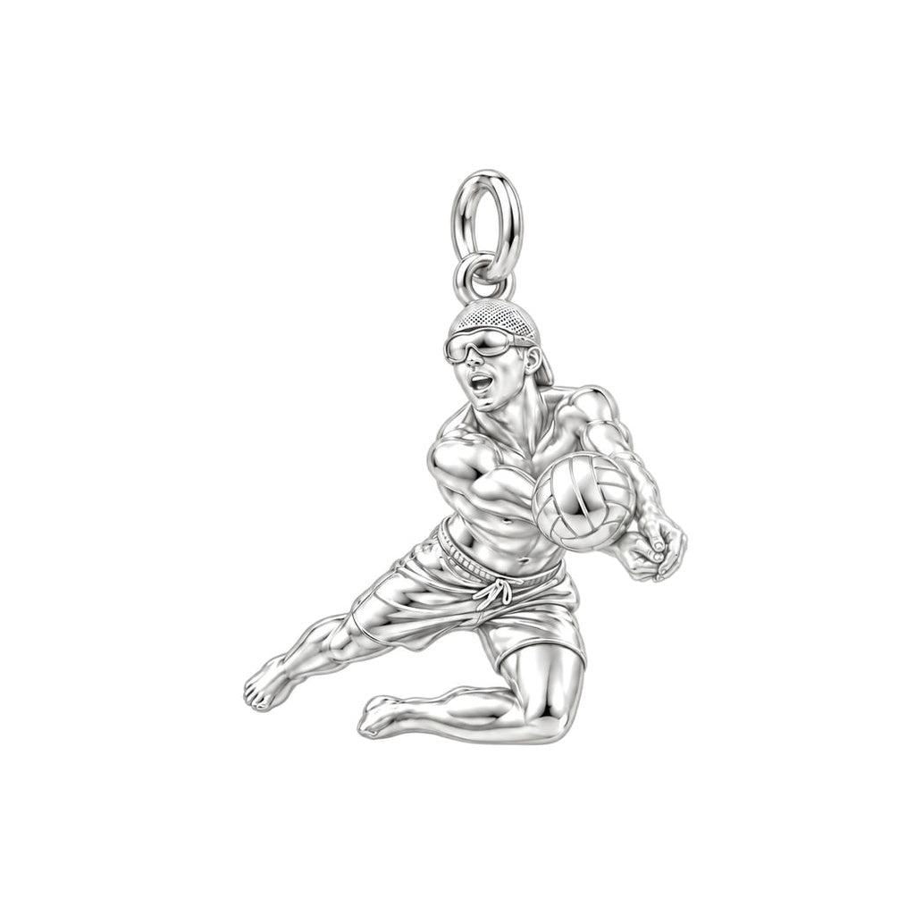 Beach Volleyball Pro Charm Bracelet – Personalized Athlete Gift – silver charm, front view