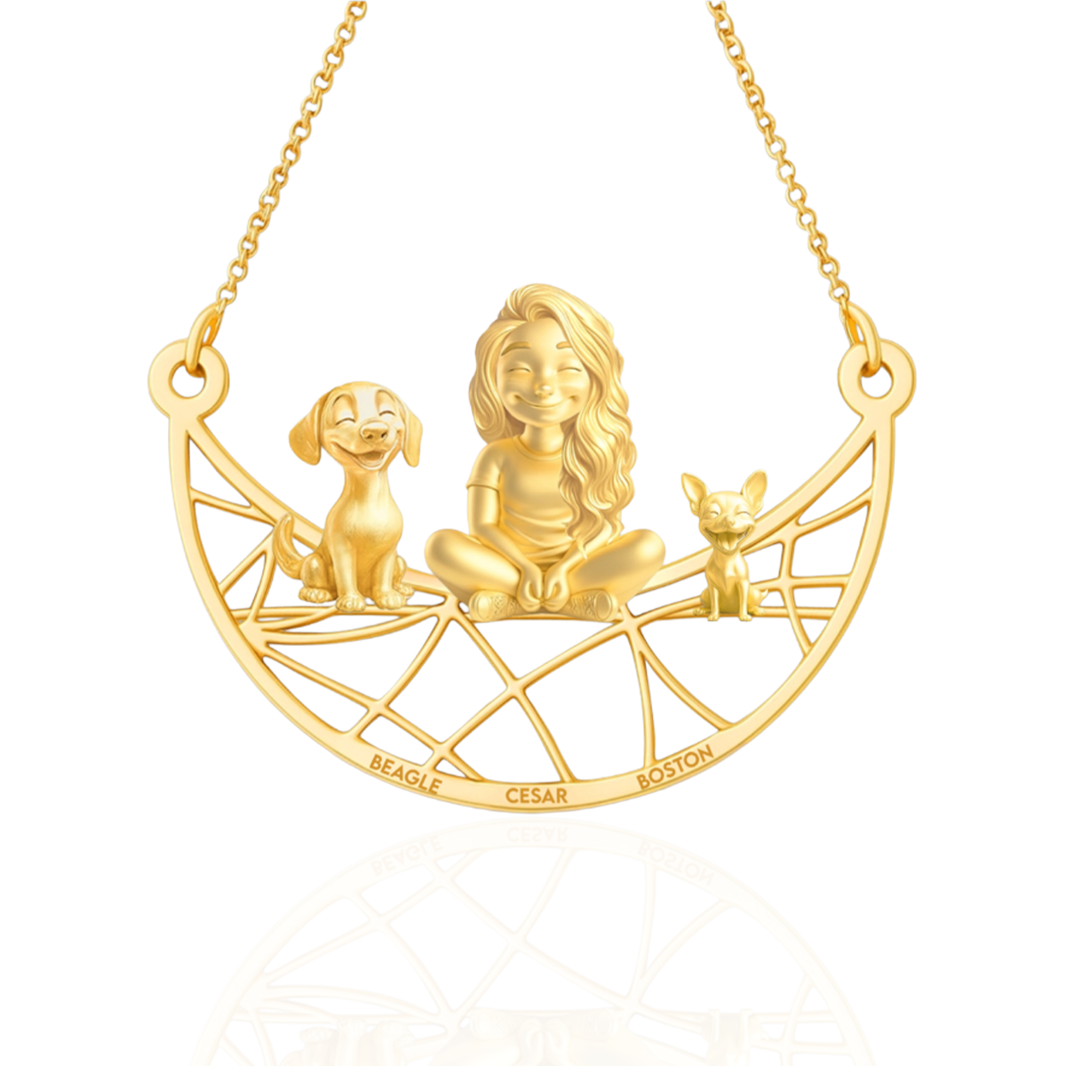 Soulyshine Personalized Girl And Her Pets Necklace - Beagle/Boston Terrier