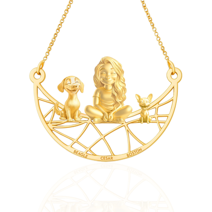 Soulyshine Personalized Girl And Her Pets Necklace - Beagle/Boston Terrier