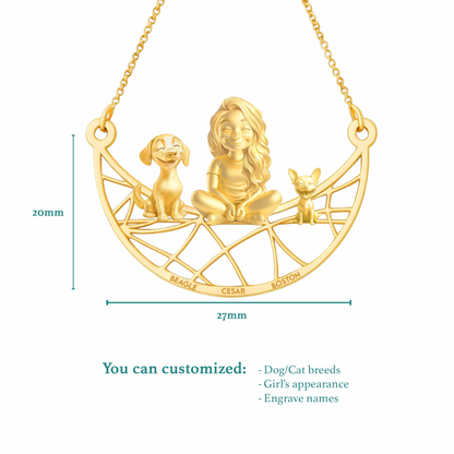 Soulyshine Personalized Girl And Her Pets Necklace - Beagle/Boston Terrier