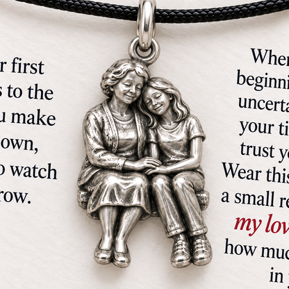 Grandma's Listening Charm: Confidence Through Her Love — Macro detail, silver finish