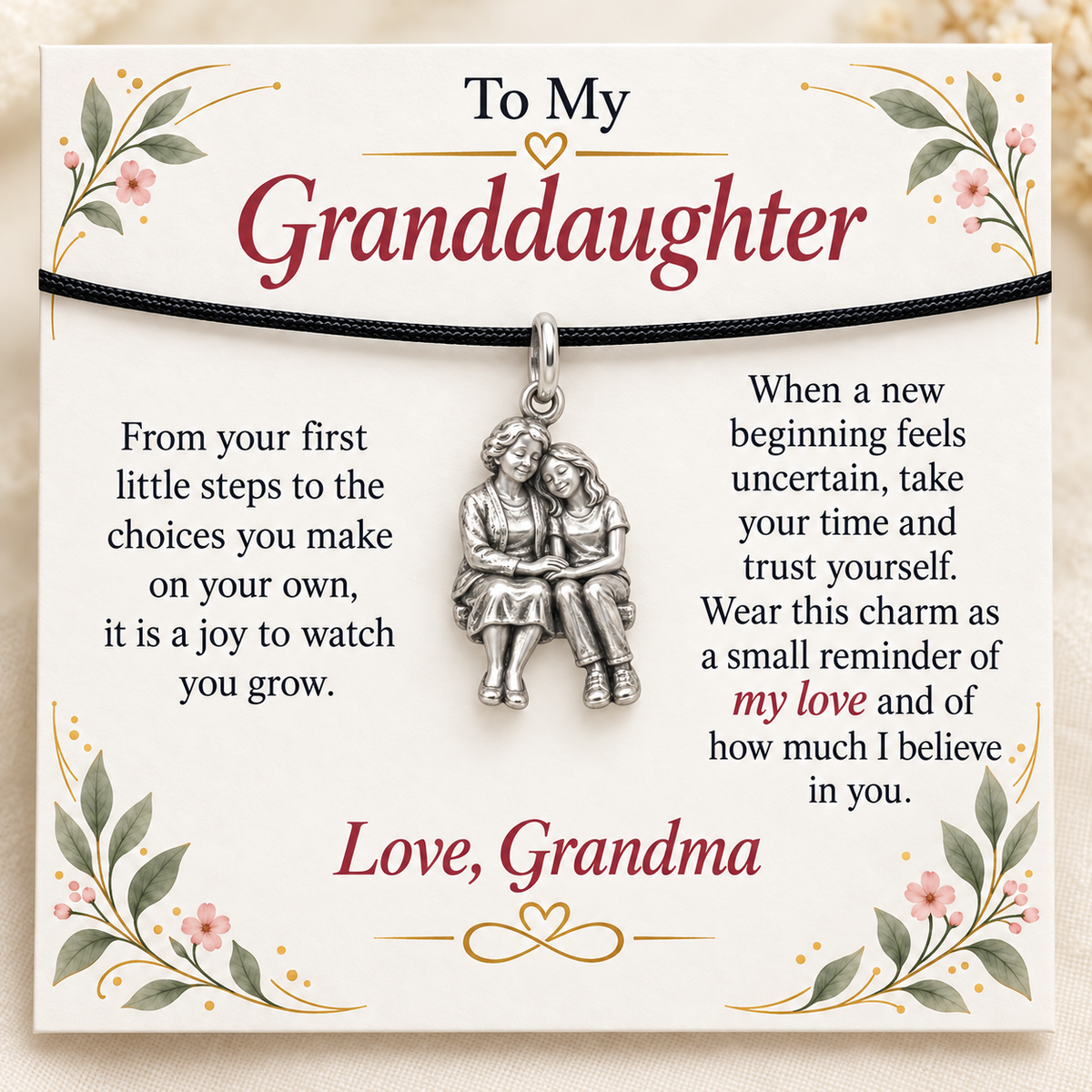 Grandma's Listening Charm: Confidence Through Her Love — Main image, silver finish