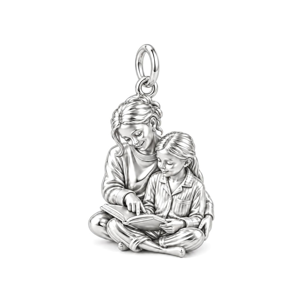 Bedtime Story Reading Charm Bracelet – Personalized Mom Gift – silver charm, front view