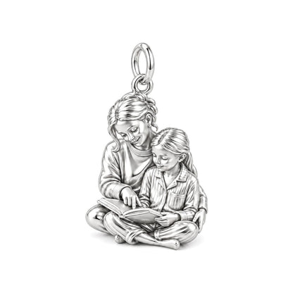 Bedtime Story Reading Charm Bracelet – Personalized Mom Gift – silver charm, front view