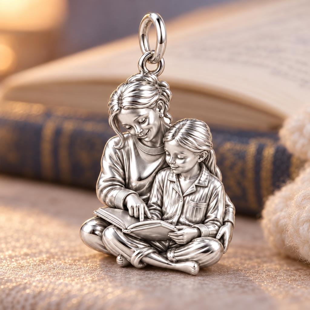 Bedtime Story Reading Charm Bracelet – Personalized Mom Gift – macro detail of the charm