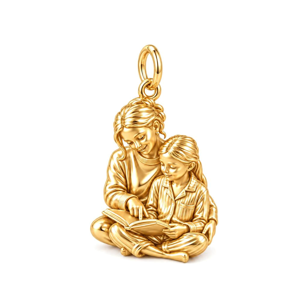 Bedtime Story Reading Charm Bracelet – Personalized Mom Gift – 18K gold charm, front view