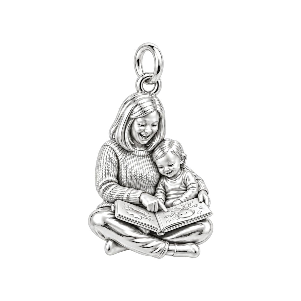 Bedtime Story Together Charm Bracelet – Personalized Nana Gift – silver charm, front view