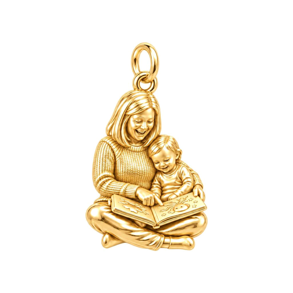 Bedtime Story Together Charm Bracelet – Personalized Nana Gift – 18K gold charm, front view