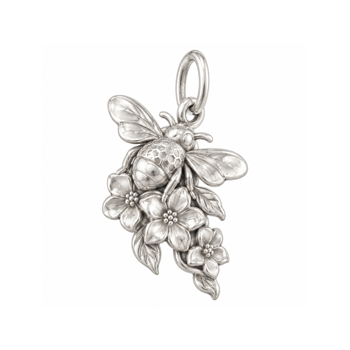 Bee and Flowering Vines Charm — Silver — 50-works-silver-20260916-76