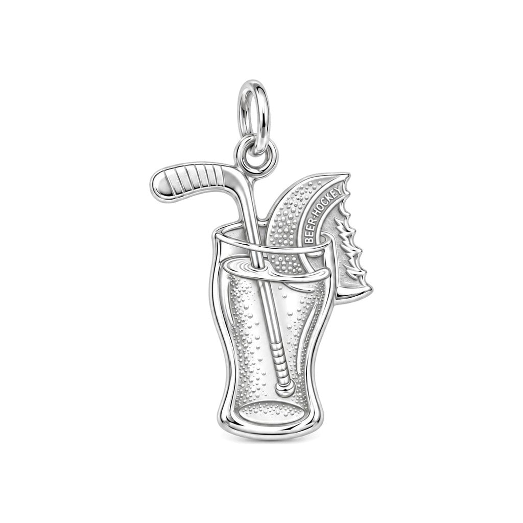 Beer Hockey Pint Charm Bracelet – Personalized Athlete Gift – silver plated 2 cm charm, front view
