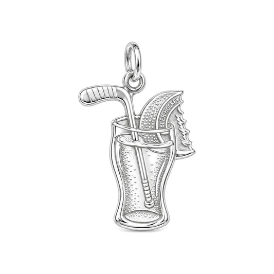 Beer Hockey Pint Charm Bracelet – Personalized Athlete Gift – silver plated 2 cm charm, front view