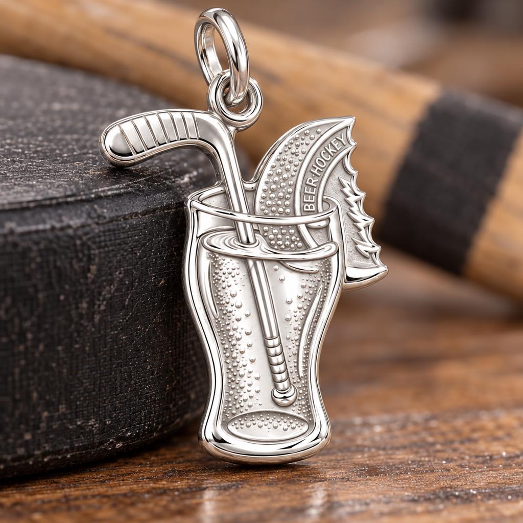 Beer Hockey Pint Charm Bracelet – Personalized Athlete Gift – macro detail of the charm