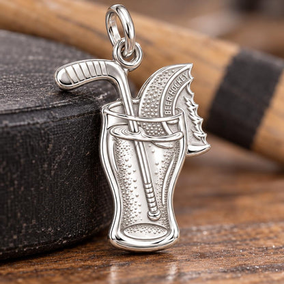 Beer Hockey Pint Charm Bracelet – Personalized Athlete Gift – macro detail of the charm