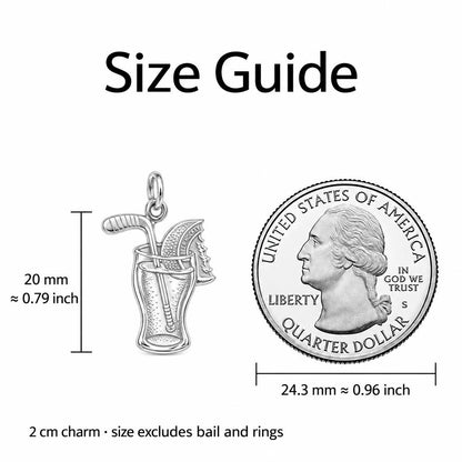 Beer Hockey Pint Charm Bracelet – Personalized Athlete Gift – size guide, 2 cm charm next to a quarter