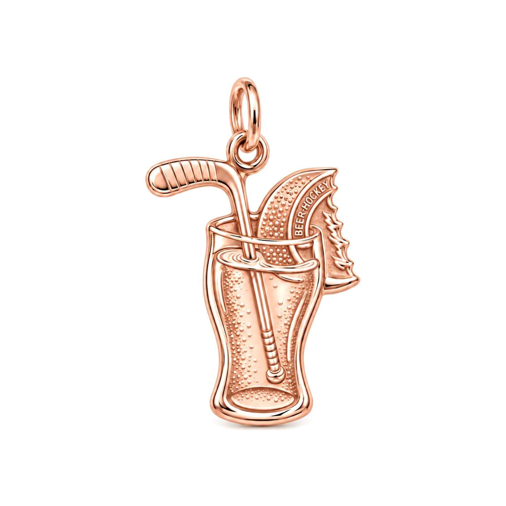 Beer Hockey Pint Charm Bracelet – Personalized Athlete Gift – rose gold 2 cm charm, front view