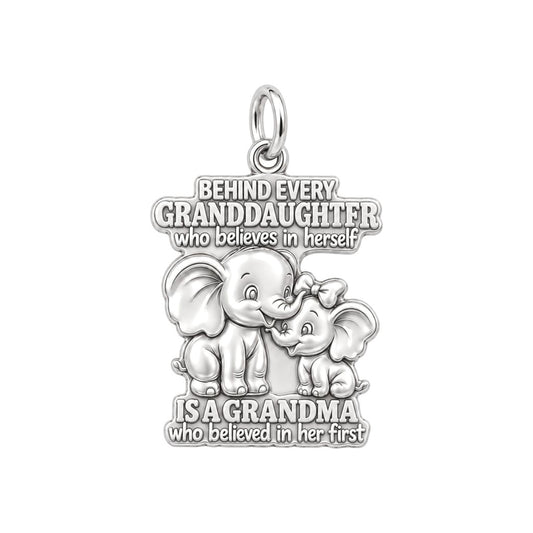 Believing Grandma Elephant Charm Bracelet – Personalized – silver plated 3 cm charm, front view