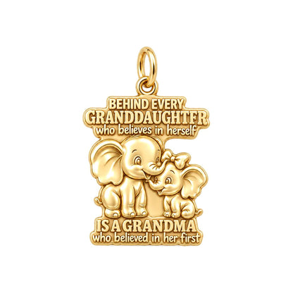 Believing Grandma Elephant Charm Bracelet – Personalized – 18K gold charm, front view