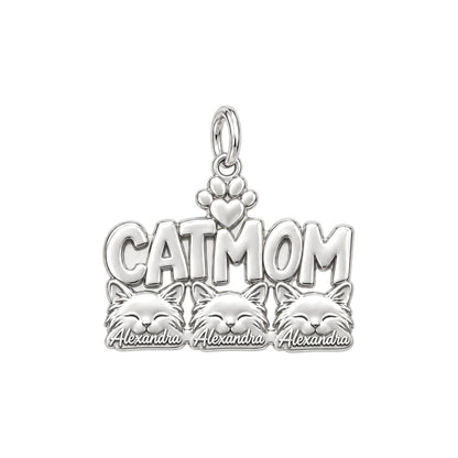 Beloved Cat Mom Charm Bracelet – Personalized Cat Mom Gift – silver plated 3 cm charm, front view