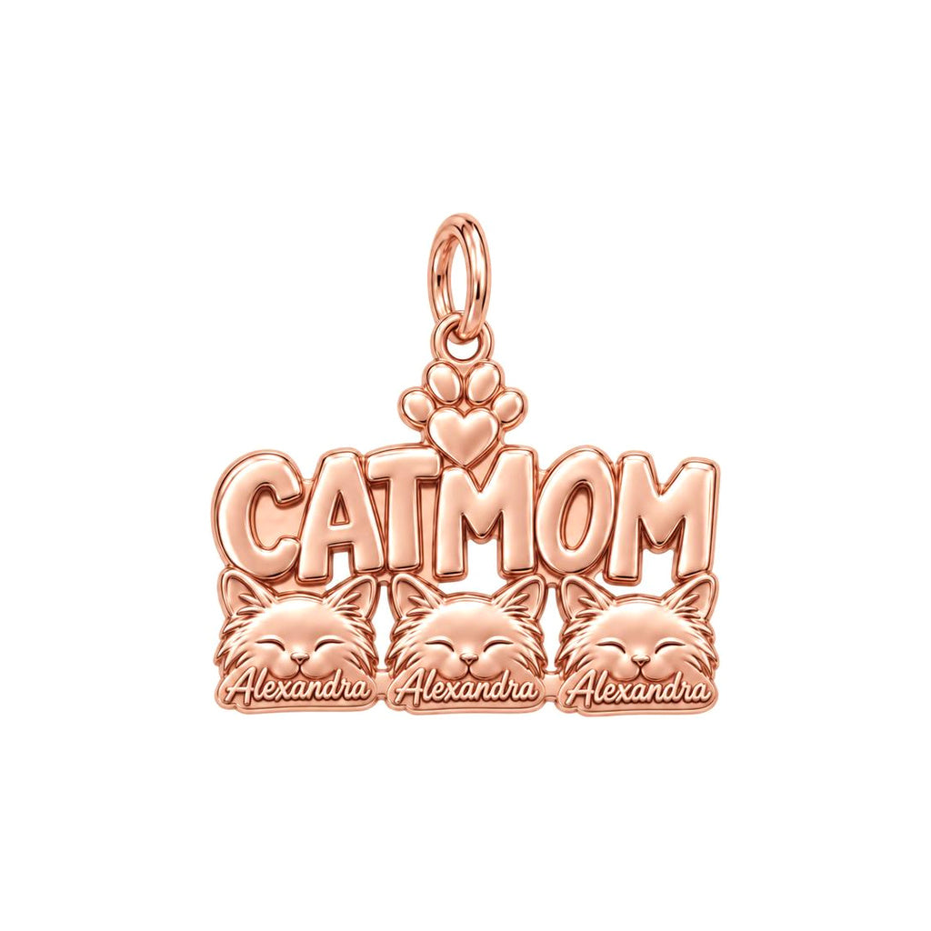 Beloved Cat Mom Charm Bracelet – Personalized Cat Mom Gift – rose gold 3 cm charm, front view