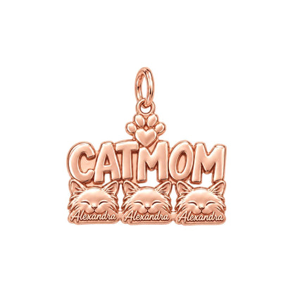 Beloved Cat Mom Charm Bracelet – Personalized Cat Mom Gift – rose gold 3 cm charm, front view