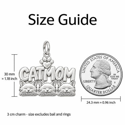 Beloved Cat Mom Charm Bracelet – Personalized Cat Mom Gift – size guide, 3 cm charm next to a quarter