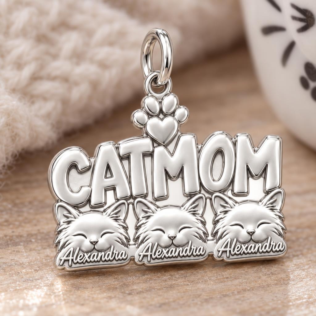 Beloved Cat Mom Charm Bracelet – Personalized Cat Mom Gift – macro detail of the charm