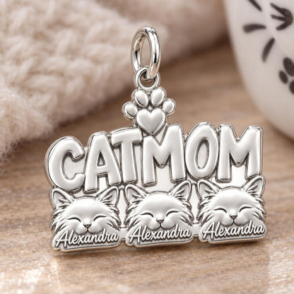 Beloved Cat Mom Charm Bracelet – Personalized Cat Mom Gift – macro detail of the charm