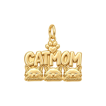 Beloved Cat Mom Charm Bracelet – Personalized Cat Mom Gift – 18K gold plated 3 cm charm, front view