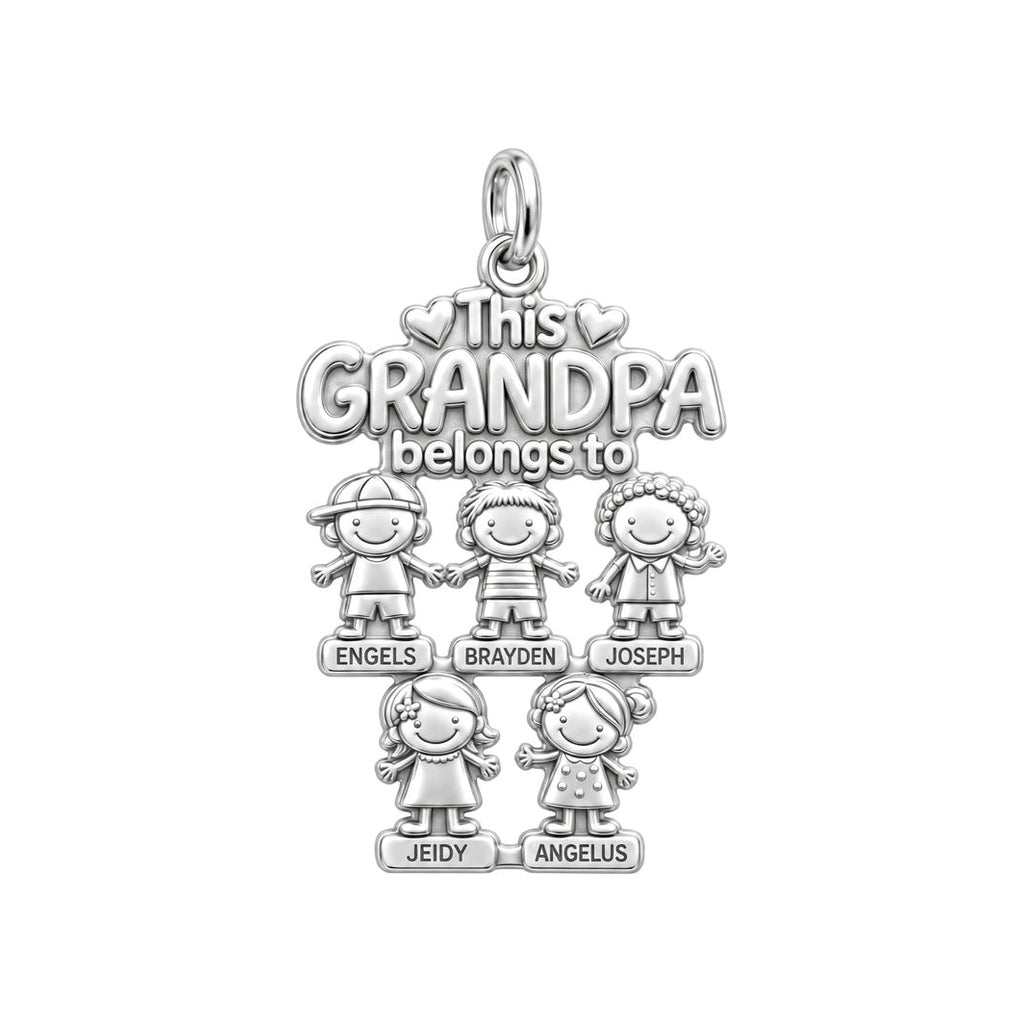 Beloved Grandkids Charm Bracelet – Personalized Grandpa Gift – silver charm, front view