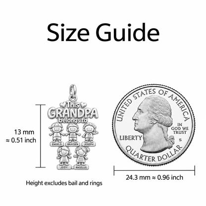 Beloved Grandkids Charm Bracelet – Personalized Grandpa Gift – size guide, 13 mm charm next to a quarter